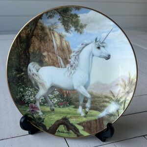 Vintage Rainbow of the Valley Unicorn Plate with Gold Trim by Sanderson
